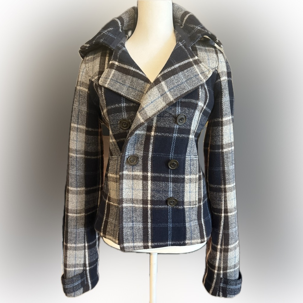 Rare Y2K abercrombie Plaid Wool Coat – Size XS/S Woman’s XL Kids